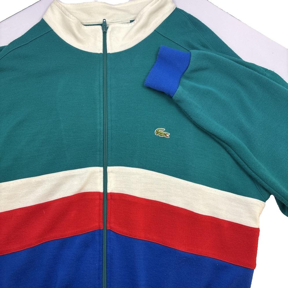 Vtg 80s IZOD Lacoste Colorblock Track‎ Jacket SZ XL Warm Up Gator Logo Teal Blue